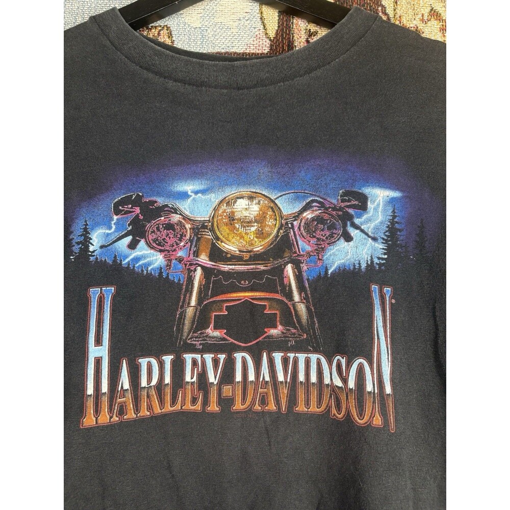 Y2K Harley Davidson Lightning Shirt Men's XL USA Faded Black Halloween Storm NC